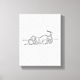 Grappige Lijntekening Worst Hond Canvas Afdruk