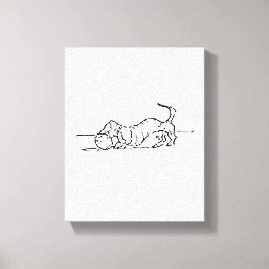 Grappige Lijntekening Worst Hond Canvas Afdruk (Voorkant)