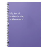 Grappige lijst van lichamen begraven in de Bossen Notitieboek (Voorkant)