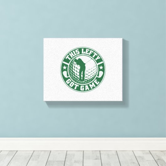 Grappige linkshandige golfspeler canvas afdruk (Insitu (Houten vloer))