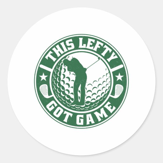 Grappige linkshandige golfspeler ronde sticker (Voorkant)