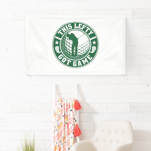 Grappige linkshandige golfspeler spandoek (Insitu)