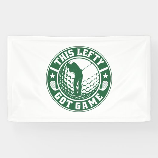 Grappige linkshandige golfspeler spandoek (Horizontaal)