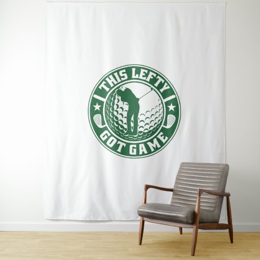 Grappige linkshandige golfspeler wandkleed (In situ)