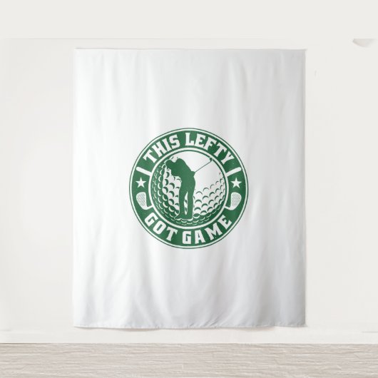 Grappige linkshandige golfspeler wandkleed (Voorkant)