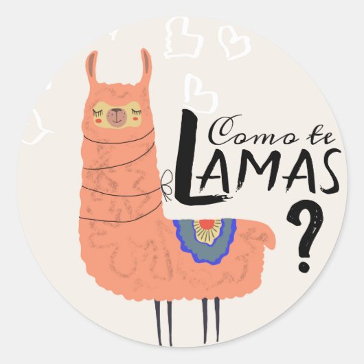 Grappige Llama Como Te Llamas Ronde Sticker (Voorkant)