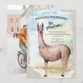 Grappige Llama Huwelijksfoto Uitgestelde Datumwijz Kaart