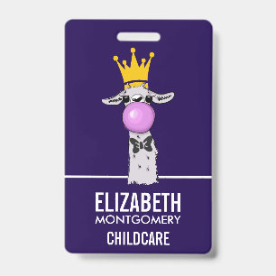 Grappige Llama Illustratie die een Roze Bubbel Bla Badge