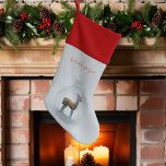 Grappige Llama Naam Winter Kerstmis Stocking Kerstsok<br><div class="desc">Hou je van lama's en kerstkousen? Een lama met een kerstmuts in een glazen bol. Perfect! Voeg gewoon jouw naam toe</div>
