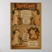 Grappige Llama Podcast Comic – SpitCast vs Squirre Poster (Voorkant)