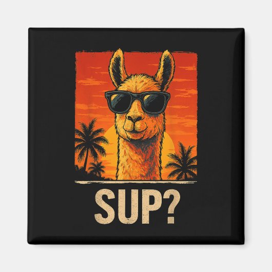 Grappige Llama Sup Meme Sunset Beach Cool Animal M Magneet (Voorkant)