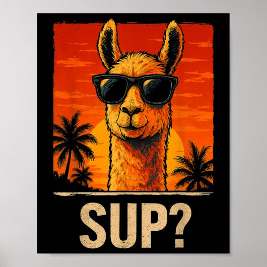 Grappige Llama Sup Meme Sunset Beach Cool Animal M Poster (Voorkant)