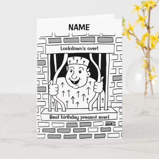 Grappige Lockdown Voorbij Ontsnapping Cartoon Best Kaart (Gele Bloem)