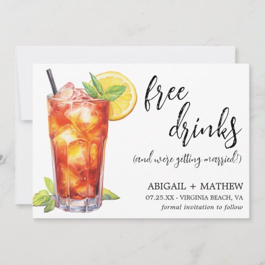 Grappige Long Island Iced Tea Cocktail Foto Bruilo Save The Date (Voorkant)