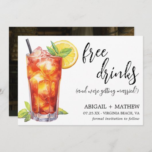 Grappige Long Island Iced Tea Cocktail Foto Bruilo Save The Date (Voorkant / Achterkant)