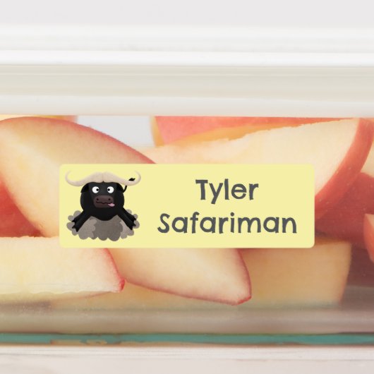 Grappige lopende water buffalo cartoon gepersonali labels (Aangebracht)