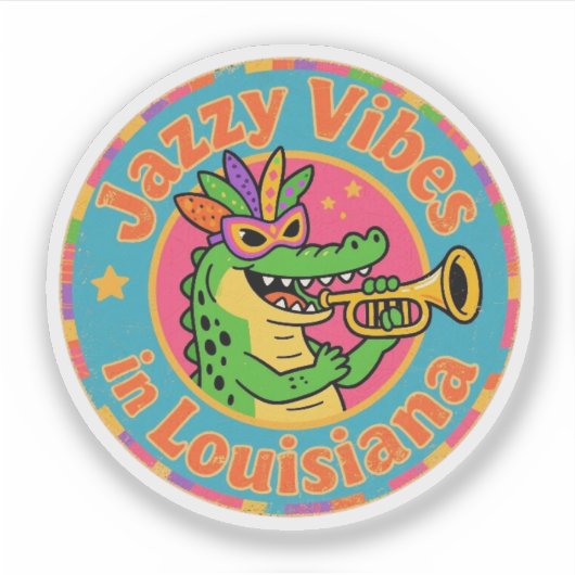 Grappige  Louisiana Alligator Mardi Gras Jazz Sticker (Voorkant)