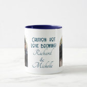 Grappige Love Quote Custom Foto en Namen Blauw Mok (Midden)