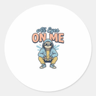 Grappige Luiaard Alle Ogen Op Mij Vintage Vector D Ronde Sticker
