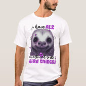 Grappige Luiaard Alzheimer's Bewustzijn Paarse Lin T-shirt (Voorkant)