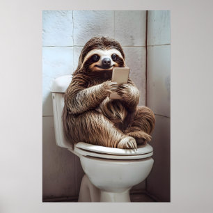 Grappige Luiaard Badkamer Kunst Vintage Toilet Hum Poster