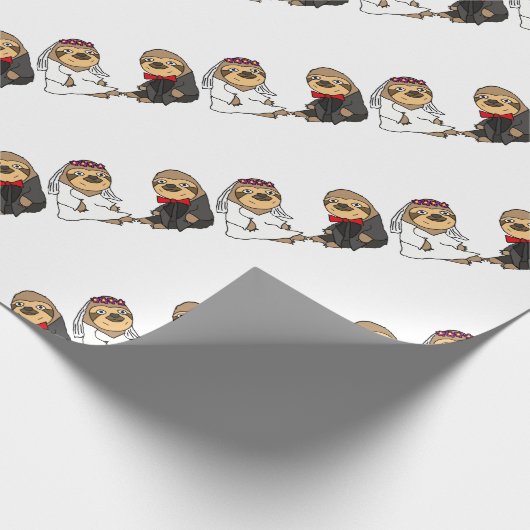 Grappige luiaard bruid en bruidegom bruiloft cadeaupapier (Hoek)