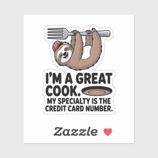 Grappige Luiaard Cook Hanging on a Fork Sticker (Vel)