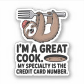 Grappige Luiaard Cook Hanging on a Fork Sticker (Voorkant)