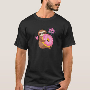 Grappige luiaard die donut eet roze schattig dier t-shirt