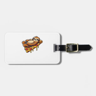 Grappige luiaard die pizza eet, Kawaii dierliefheb Bagagelabel