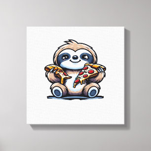 Grappige luiaard die pizza eet, Kawaii dierliefheb Canvas Afdruk
