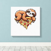 Grappige luiaard die pizza eet, Kawaii dierliefheb Canvas Afdruk (Insitu (Houten vloer))