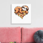 Grappige luiaard die pizza eet, Kawaii dierliefheb Canvas Afdruk (Insitu (Woonkamer))