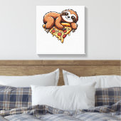 Grappige luiaard die pizza eet, Kawaii dierliefheb Canvas Afdruk (Insitu (Slaapkamer))