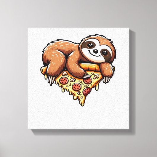 Grappige luiaard die pizza eet, Kawaii dierliefheb Canvas Afdruk (Voorkant)