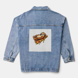 Grappige luiaard die pizza eet, Kawaii dierliefheb Denim Jacket