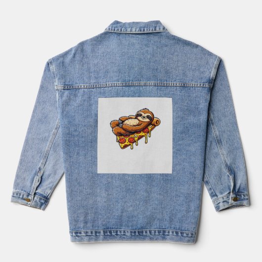 Grappige luiaard die pizza eet, Kawaii dierliefheb Denim Jacket (Achterkant)