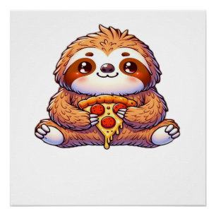 Grappige luiaard die pizza eet, Kawaii dierliefheb Perfect Poster