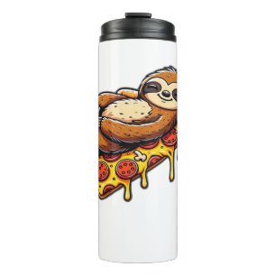 Grappige luiaard die pizza eet, Kawaii dierliefheb Thermosbeker