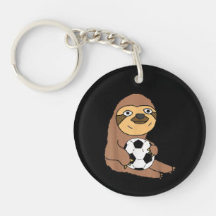 Grappige luiaard die voetbal speelt sleutelhanger