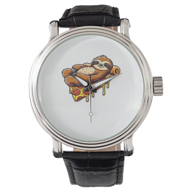 Grappige luiaard eten Pizza, Kawaii Dierenvriend C Horloge (Voorkant)