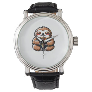 Grappige luiaard eten Pizza, Kawaii Dierenvriend C Horloge