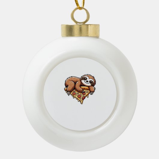 Grappige luiaard eten Pizza, Kawaii Dierenvriend C Keramische Bal Ornament (Voorkant)