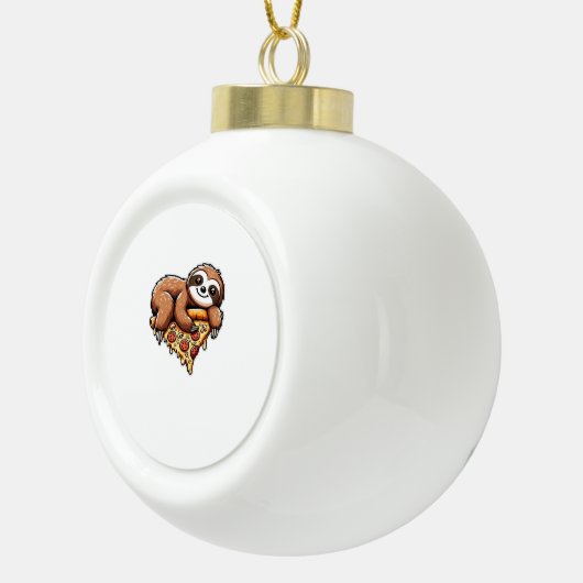 Grappige luiaard eten Pizza, Kawaii Dierenvriend C Keramische Bal Ornament (Rechts)