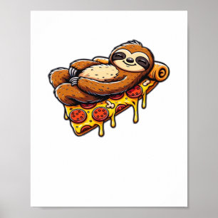 Grappige luiaard eten Pizza, Kawaii Dierenvriend C Poster