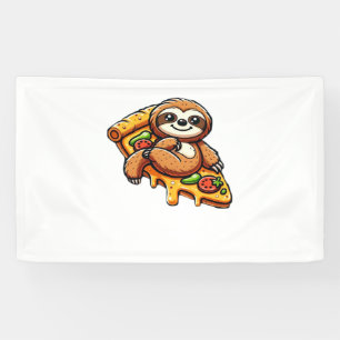 Grappige luiaard eten Pizza, Kawaii Dierenvriend C Spandoek