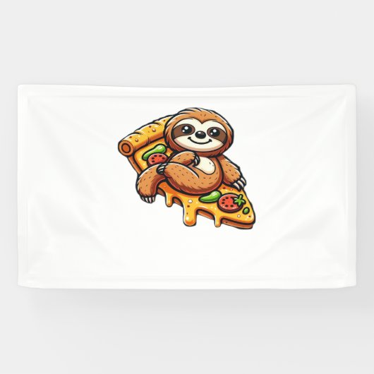 Grappige luiaard eten Pizza, Kawaii Dierenvriend C Spandoek (Horizontaal)