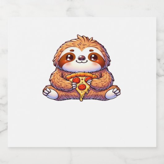 Grappige luiaard eten Pizza, Kawaii Dierenvriend C Sparkling Wijnetiket (Enkel label)