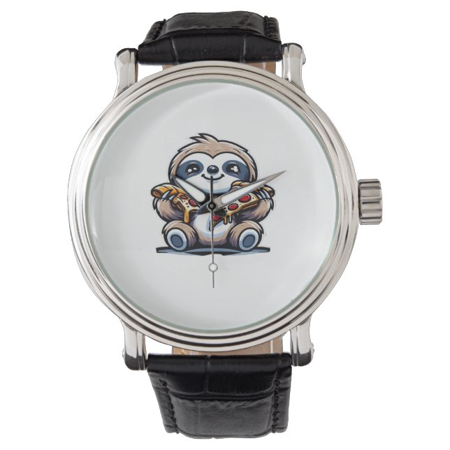 Grappige luiaard eten Pizza, Kawaii Dierenvriend O Horloge (Voorkant)