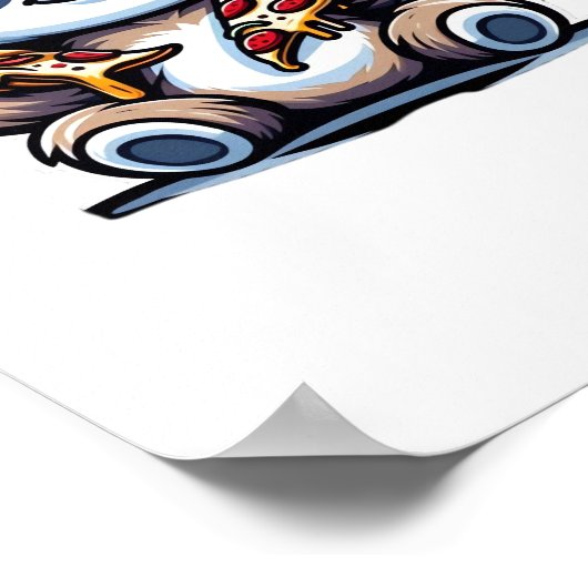 Grappige luiaard eten Pizza, Kawaii Dierenvriend O Poster (Hoek)